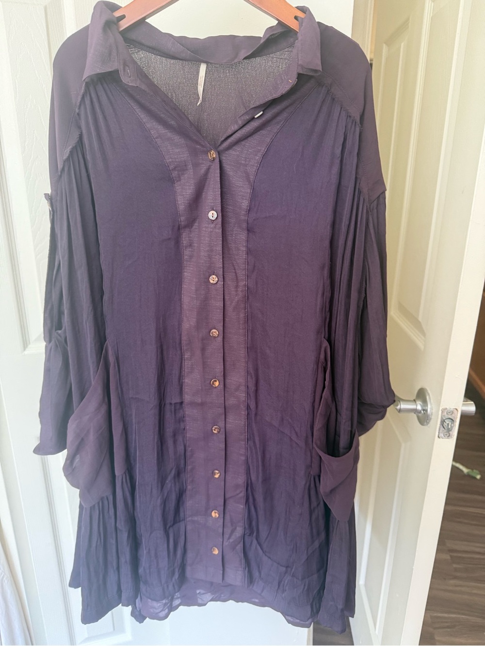 Free People Deep Purple Button-Front Mini Tunic Dress